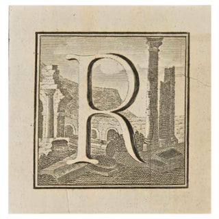 Luigi Vanvitelli, Letter of the Alphabet R, Etching, 18th Century For Sale