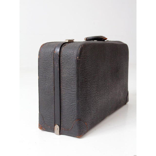 Vintage 1930s Belber Black Leather Suitcase With Green Interior For Sale - Image 12 of 18
