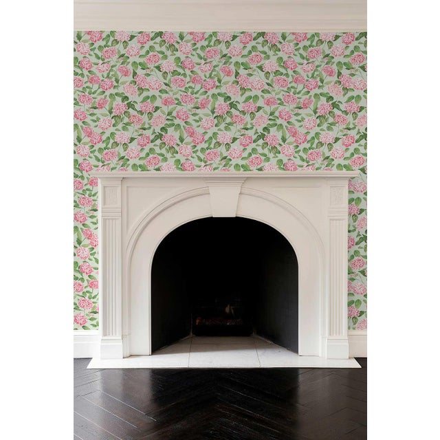 Textile Hydrangea Blooms Floral Grasscloth Wallpaper by House Party | Gatsby Pink | 6 Yards For Sale - Image 7 of 8