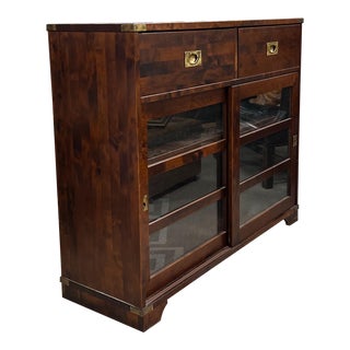 Late 20th-C. English Campaign Style Mahogany and Brass Bookcase / Shelving For Sale
