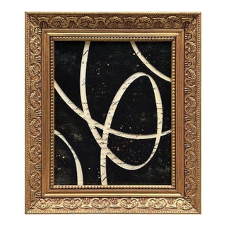 Contemporary Black and White "Swirl" Collage in Vintage Gold Frame For Sale