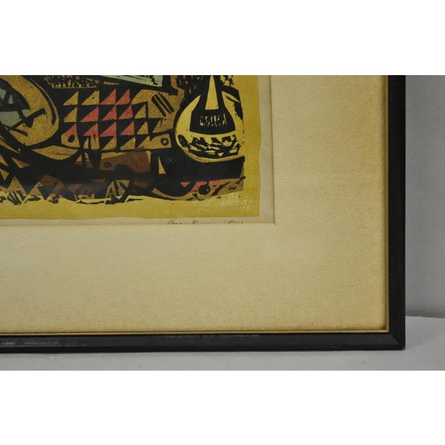 Glass Vintage Irving Amen "Eve of the Sabbath" Woodblock Print Judaica Art, Signed For Sale - Image 7 of 11