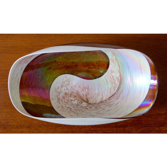 Murano Attributed Art Glass Bowl – Iridescent Cartoccio Form in Ivory & Brown, Hand-Blown Venetian Style Sculptural Centerpiece For Sale - Image 15 of 16
