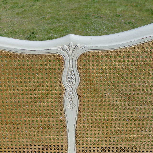 French Provincial Mid 20th Century French Provincial Style Painted Cane Settee Sofa For Sale - Image 3 of 17