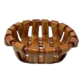 Late 20th Century Trompe l'Oeil Italian Ceramic Woven Basket For Sale