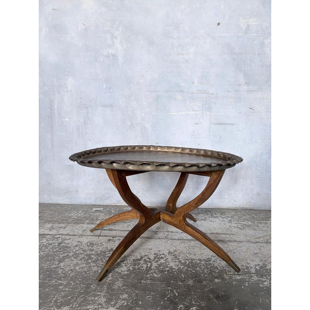 Brown Mid-Century Modern Teak and Brass Spider Leg Coffee Table with Tray Top For Sale - Image 8 of 10