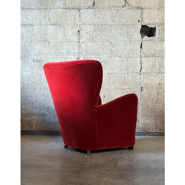 Mid-Century Modern Danish Cabinetmaker Wingback Chair in Mohair For Sale - Image 3 of 10