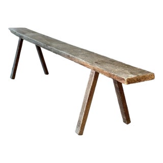 Primitive Oak Plank Wood Bench For Sale