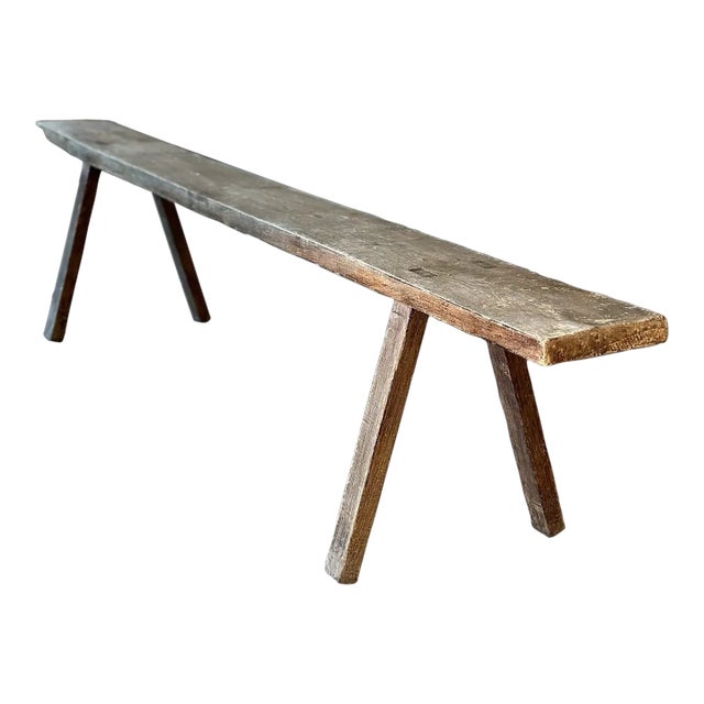 Primitive Oak Plank Wood Bench For Sale