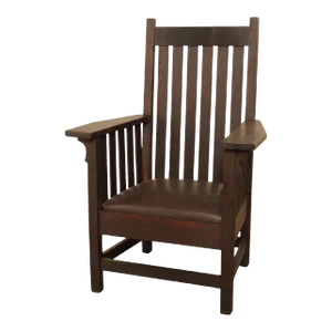 Antique Mission Oak & Leather High Back Armchair