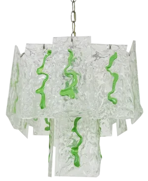 Mid-Century Italian Chandelier with Hanging Glass Plates Green Decor, 1950s