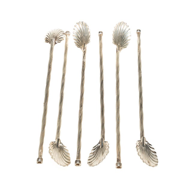 Mid-Century Modern Vintage Sterling Silver Coastal Clam Shell Ice Tea Spoons, Set of 6, 1960's For Sale - Image 3 of 12