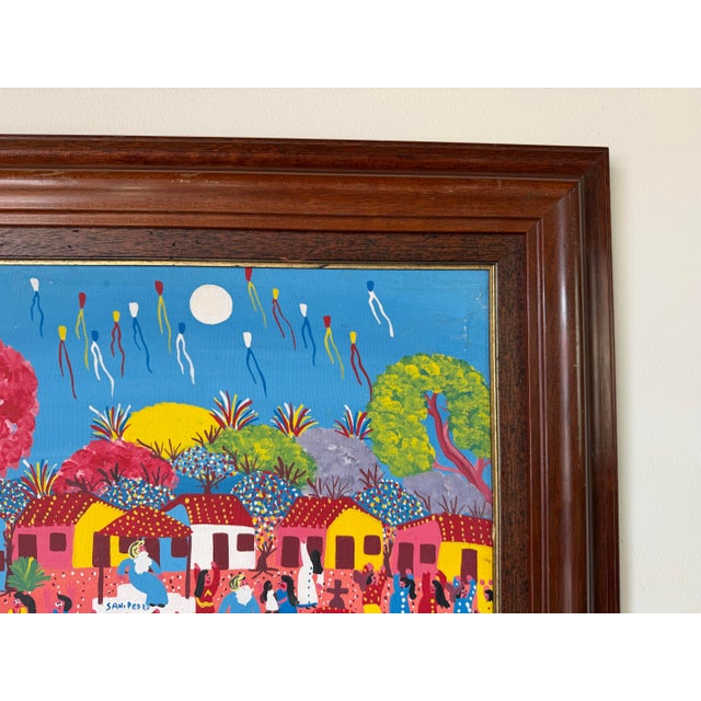 Wood Vintage “Templo San Pedro” Folk Art Oil on Canvas Painting, Signed A. R. Dalma, Wood Framed For Sale - Image 7 of 12