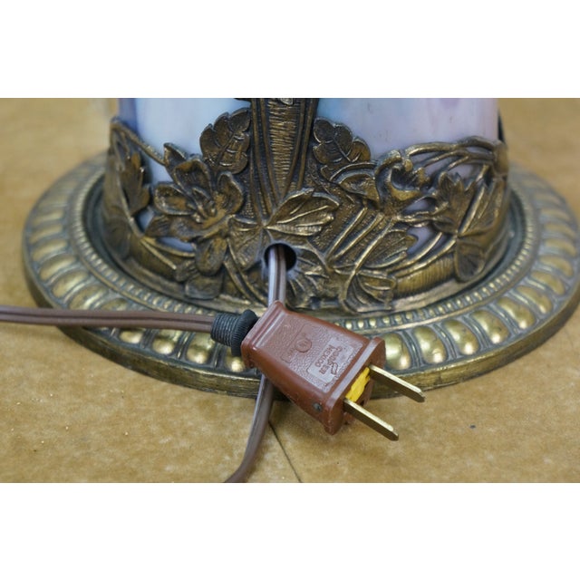 Antique Victorian Aesthetic Arts Nouveau Stained Slag Glass Parlor Lamp 25" For Sale - Image 9 of 17