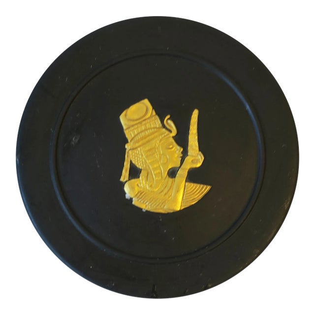 Wedgwood Egyptian Revival Matte Black Basalt and Gold Jewelry Box For Sale