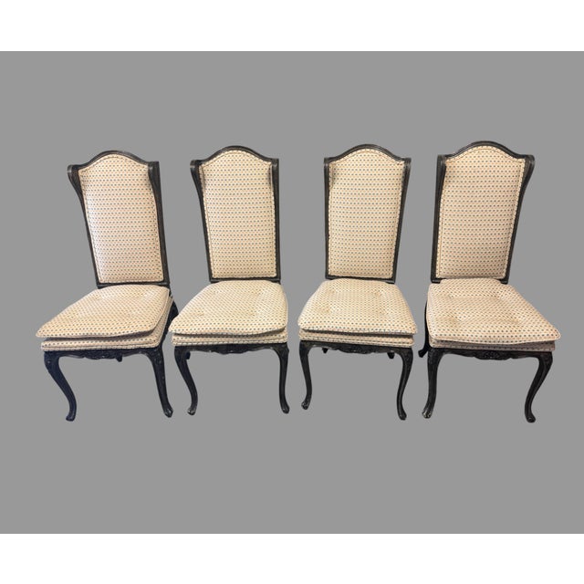 Set of 4 Vintage French Louis XV Style Dining Chairs Carved Wood Upholstered For Sale - Image 11 of 11