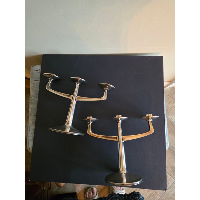 Silver Mid Century Modern Silver Candelabras For Sale - Image 8 of 10