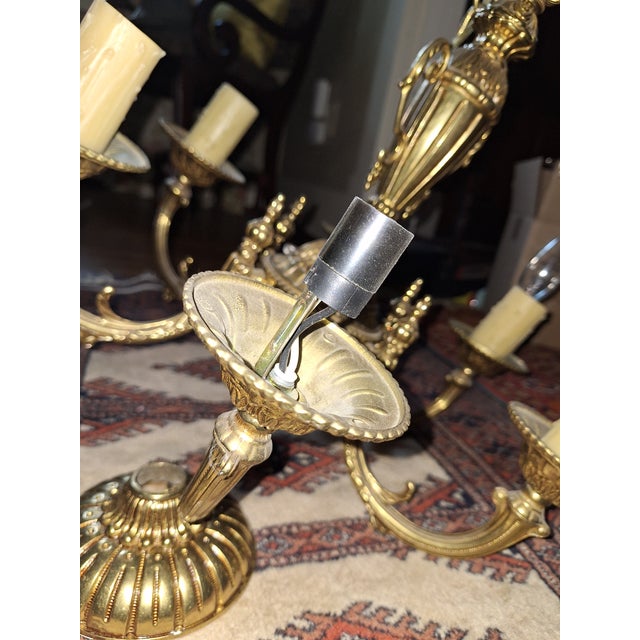 Brass 1990s French Empire Style 6 Arm Solid Brass Chandelier For Sale - Image 8 of 8