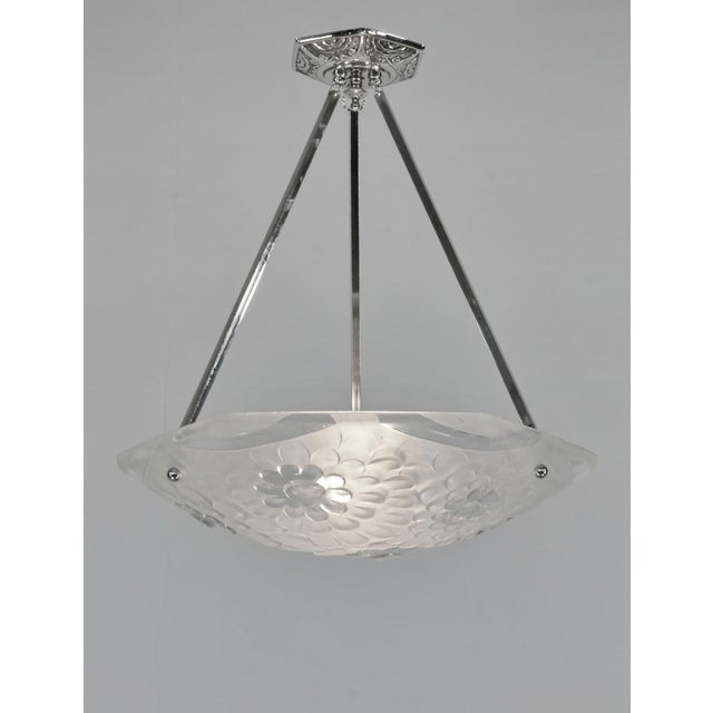 Jamain & Degué A nickel-plated bronze or solid brass French art deco pendant light by Célestin Jamain made circa 1930-35....