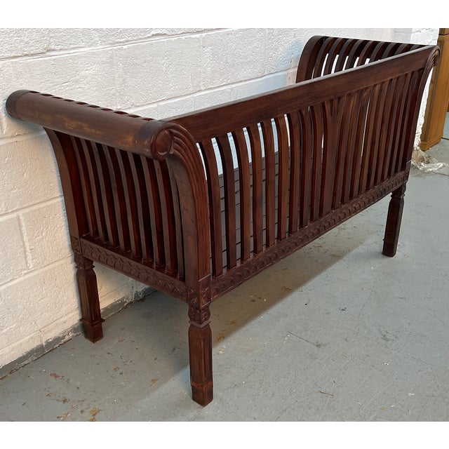 Brown Late 20th Century American Colonial-Style Carved Rollback Bench For Sale - Image 8 of 16
