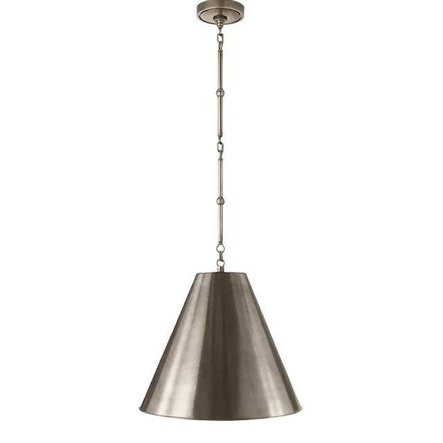Thomas O'Brien for Visual Comfort Signature Goodman Small Hanging Light in Antique Nickel with Antique Nickel Shade For Sale