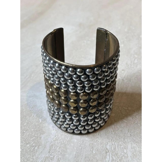 Vintage Boho Studded Silver & Brass Bangle For Sale - Image 4 of 12