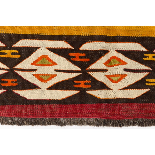 Mid 20th Century Handwoven Geometric Medallion & Striped Tribal Rug For Sale - Image 10 of 10
