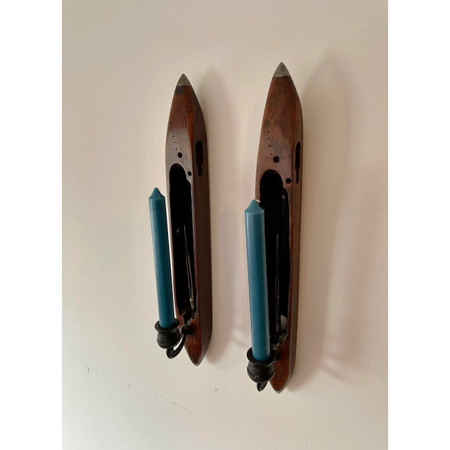 Unique Vintage Wooden Weaving Loom Shuttle - Shuttle Boat Candle Holder, a pair beautiful patina and the wood...