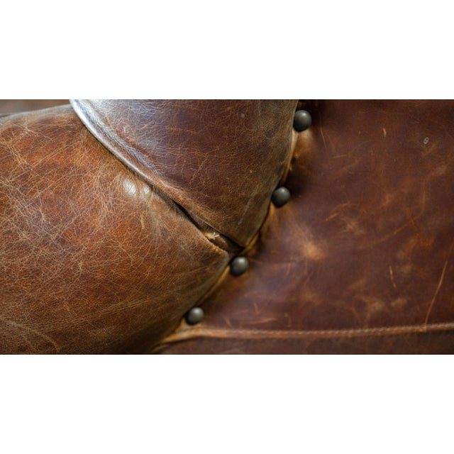 Restoration Hardware Churchill Cigar Leather Luxe Writer's Chair and Ottoman For Sale - Image 12 of 13