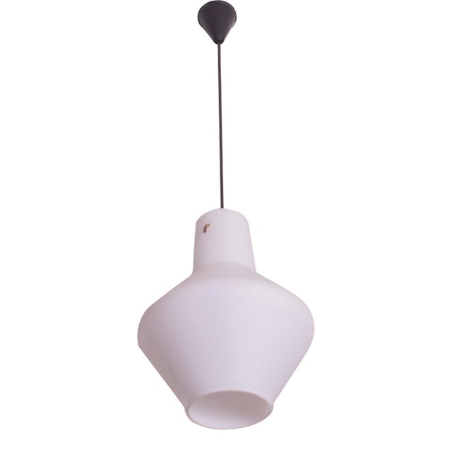 Italian Stilnovo Vintage Pendant in Opaline Glass, 1970s For Sale