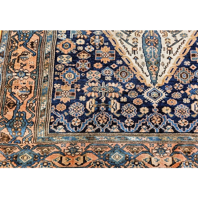 Antique Persian Malayer Area Rug, Hand-Knotted Wool, Geometric Medallion Pattern, Ivory & Navy,5x7 For Sale - Image 15 of 17