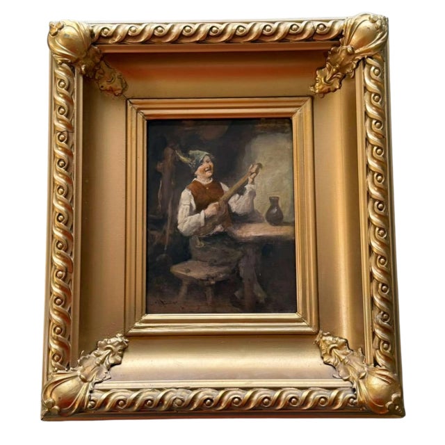 Signed Dutch Genre Scene of a Musician, Oil on Panel, Early 19th Century For Sale - Image 10 of 10