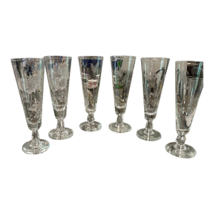Mid Century Modern Sasaki “Wheat Pattern” Pilsner Glasses - Finely Etched With the Iconic Wheat Pattern- Set of 6