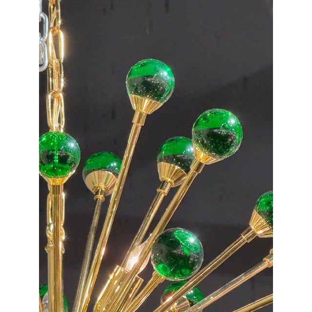 Modern Green Murano Glass and Brass Sputnik Chandelier For Sale - Image 4 of 6