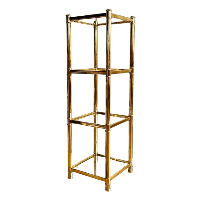 Brass-Plating & Glass Four-Tier Shelf, 1970s For Sale