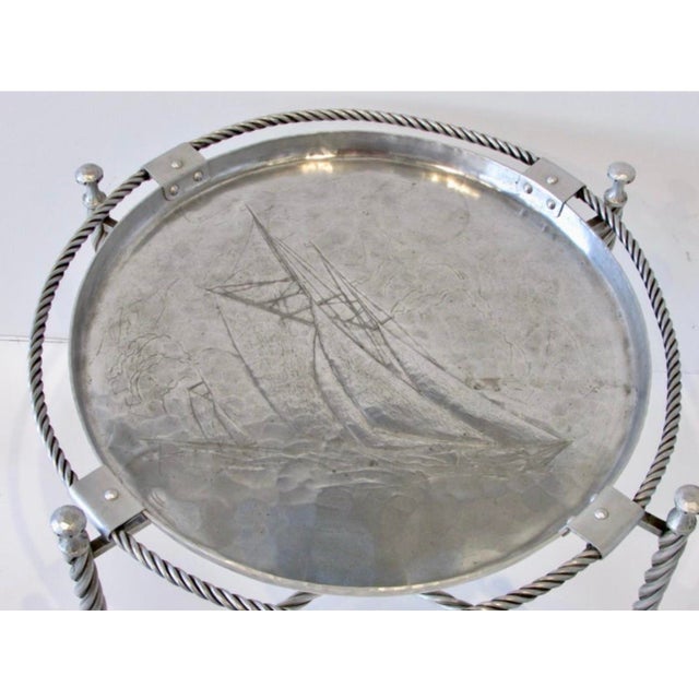 Mid-Century Modern Mid 20th Century Wendell August Sailboat Wrought Aluminum Serving Tray Table For Sale - Image 3 of 5