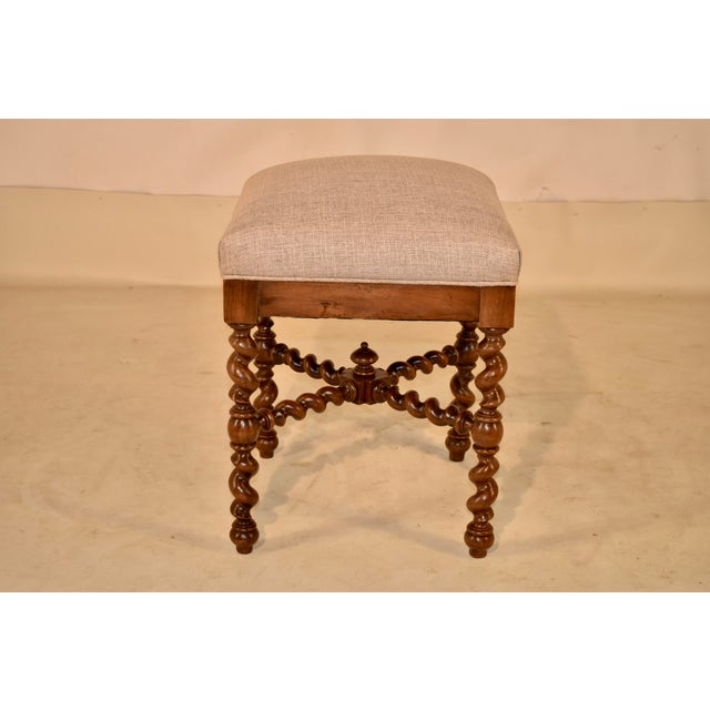 19th Century 19th Century French Walnut Upholstered Stool For Sale - Image 5 of 7