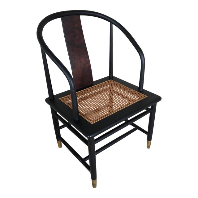 Henredon Style Ebonized Cane Bottom Accent Arm Chair Chairish