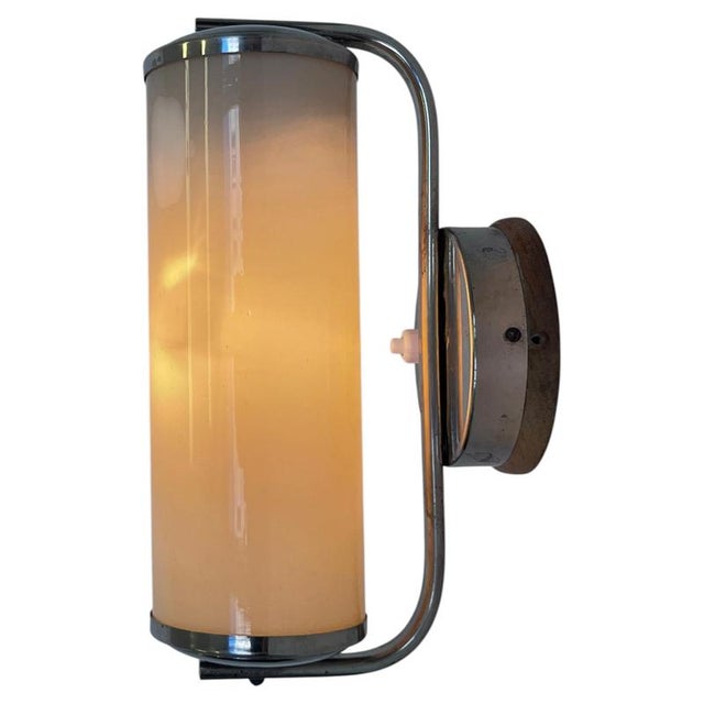 Bauhaus Chrome and Milk Glass Wall Lamp, Former Czechoslovakia, 1940s For Sale - Image 9 of 9
