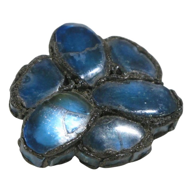 Line Vautrin Blue Mirrors and Black Talosel Brooch For Sale
