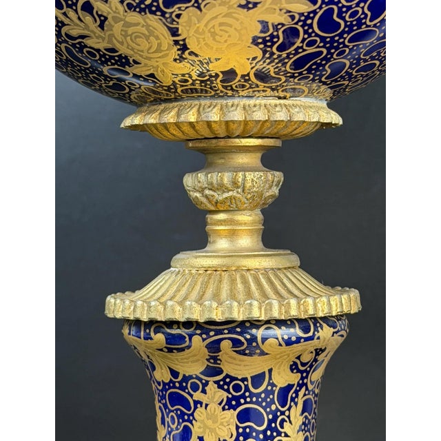 Cobalt Blue Porcelain Vase with Gilt Figural Reserve in the style of Sèvres, Befos For Sale - Image 10 of 18