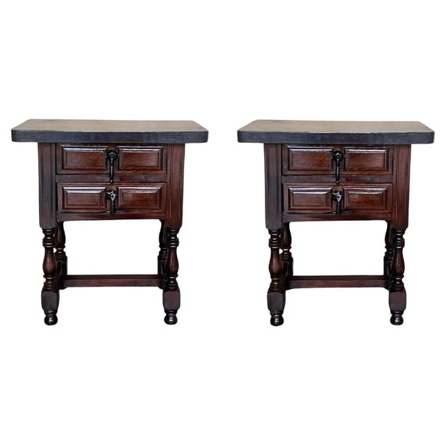 Early 20th Century Pair of Spanish Nightstands with Two Drawers and Iron Hardware For Sale - Image 15 of 18