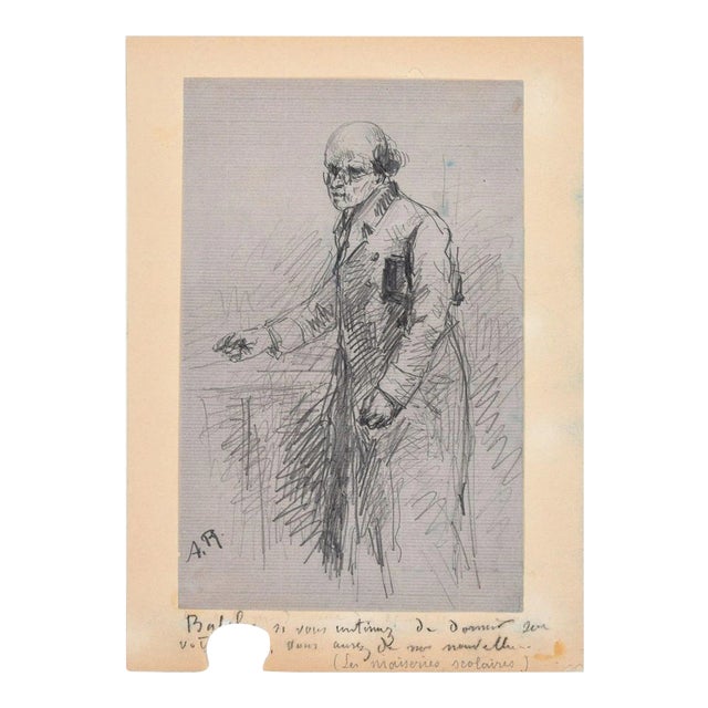 Portrait of Teacher - Original Pencil Drawing by A.C.C. Rodet - Mid 19th Century Mid 19th Century For Sale