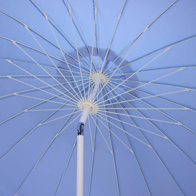 2020s Panza 9 Ft Crank Umbrella, Baby Blue/White Pole For Sale - Image 5 of 9