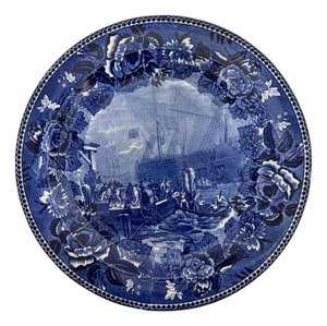Vintage Wedgwood Etruria Flow Blue Boston Tea Party Plate Made in England