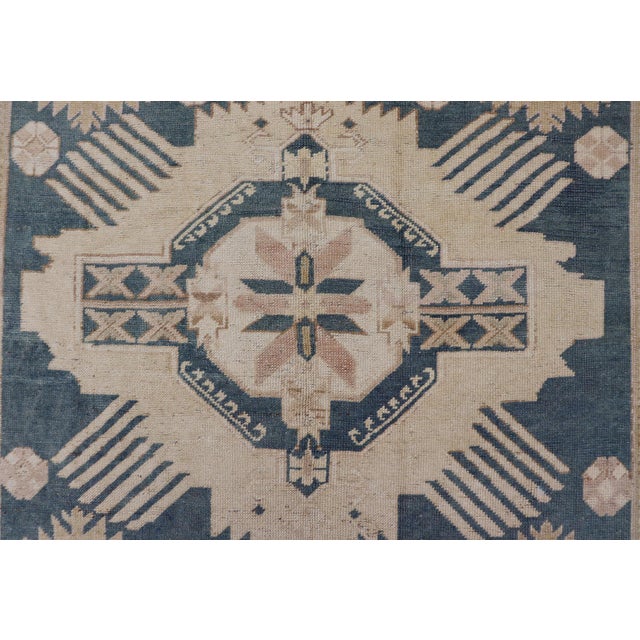 Blue Oushak Rug With Geometric Medallion Design 5' 5" X 8' 10" For Sale - Image 9 of 14