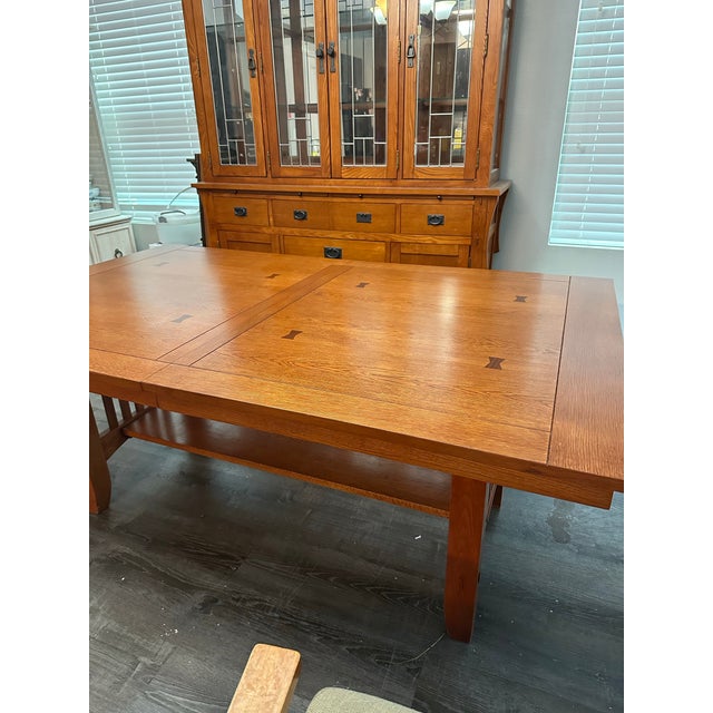 Mission Style Dining Table and Chairs - Set of 7 For Sale - Image 12 of 12