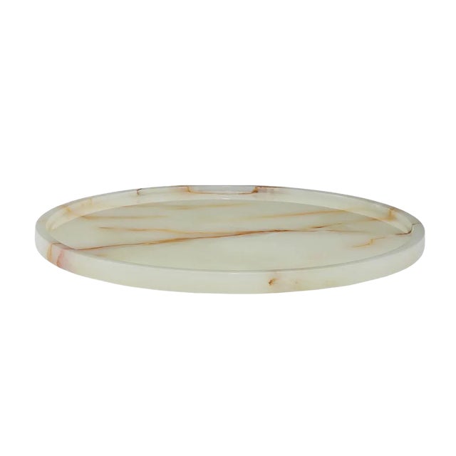 White Marble 16" Round Tray For Sale