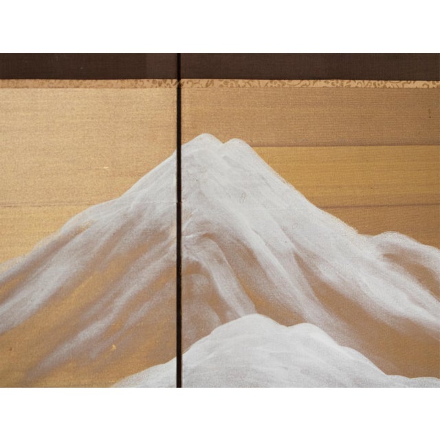 1960s Shōwa Era Japanese Silk Byobu Screen "Mountain Landscape With Pine Trees" For Sale - Image 12 of 18