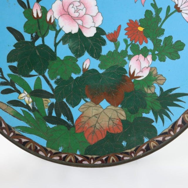 Chinese Antique Chinese Floral & Figural Cloisonne Enameled Plate C1920 For Sale - Image 3 of 6